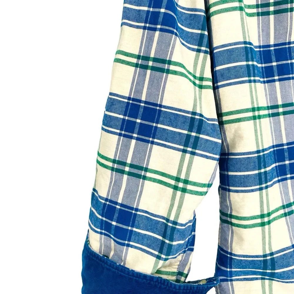 Banana Republic‎ Oxford Slim Fit Blue Green Plaid Corduroy Trim Mens Shirt M